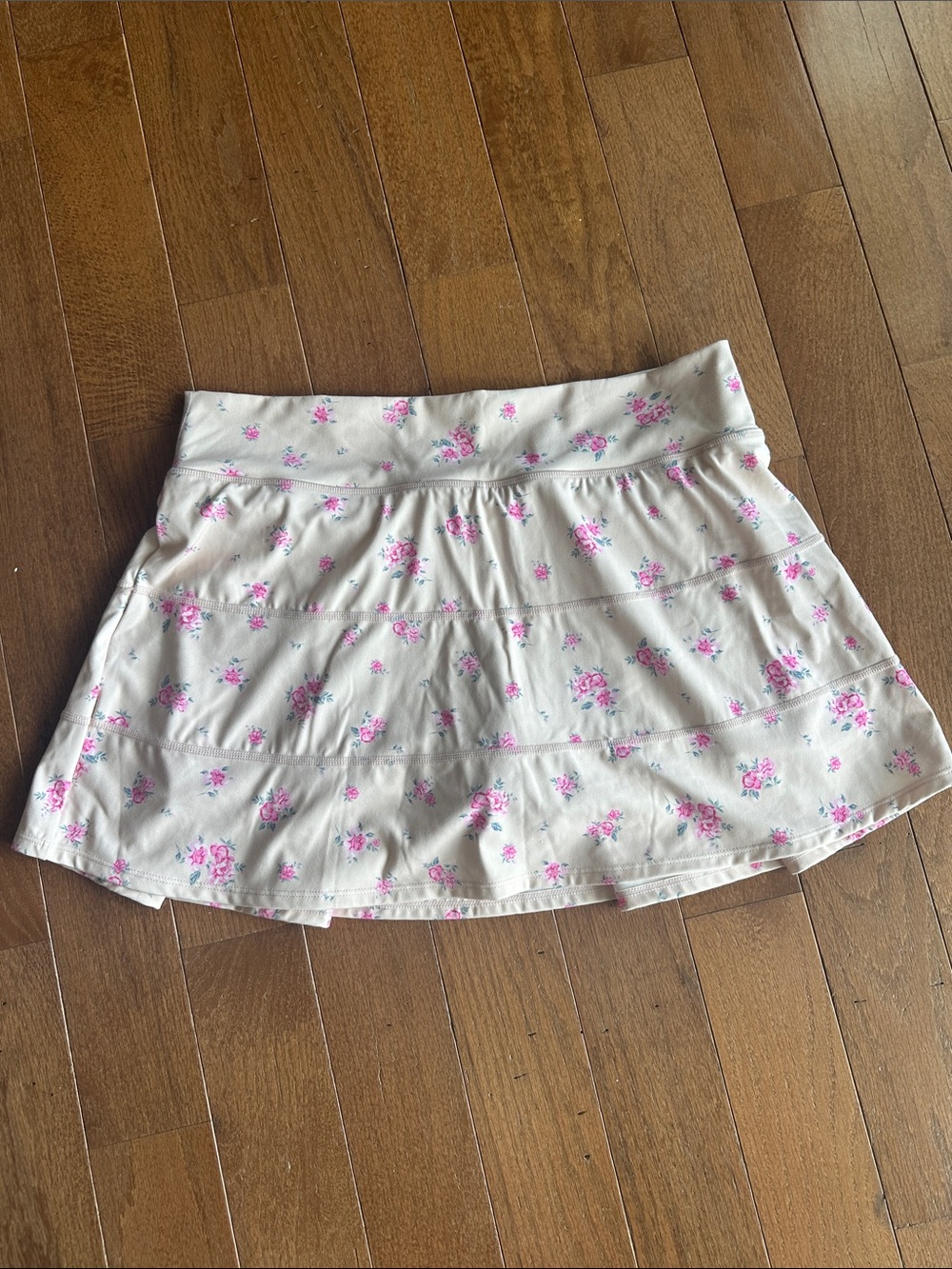 AS Revival  Floral Tiered White Mini Skirt with Pink Accents